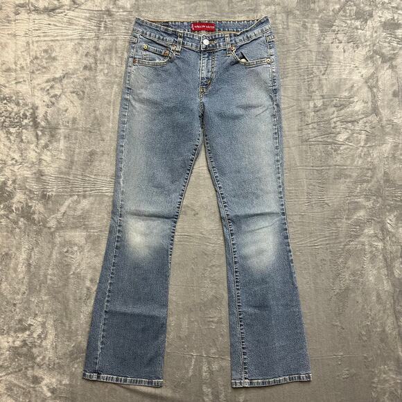 Vintage Levi's Super Low Stretch Bootcut Jeans Women's 7M Blue Denim Light Wash - Picture 1 of 7